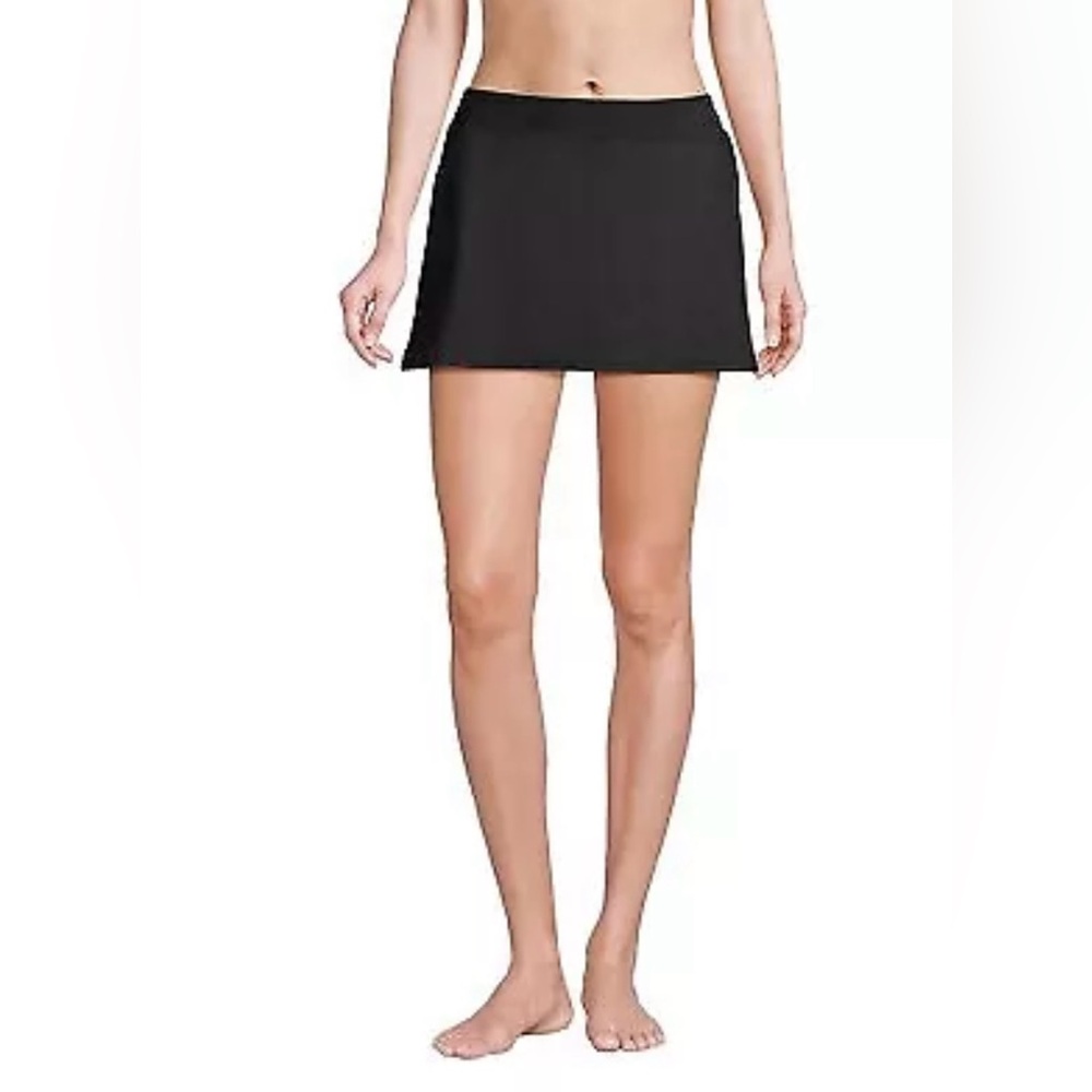 LANDS’ END Swim Skort Black Mini Skirt Tummy Control Attached Briefs Bottoms